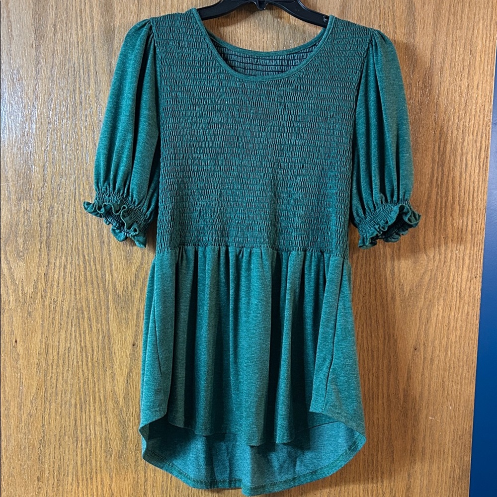 X-Large Green Smocked Babydoll Top